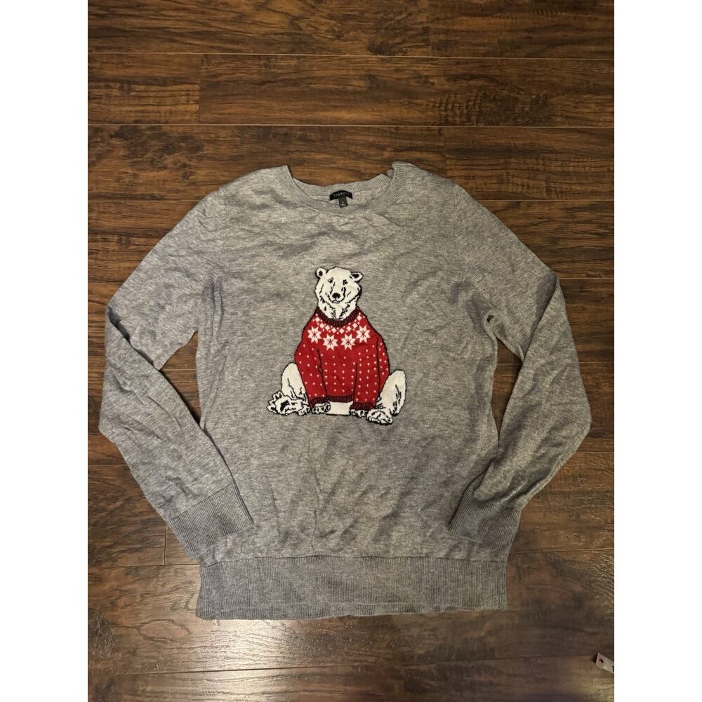 Talbots Cotton Blend Grey Sweater With Polar Bear In Sweater On Front Sz L